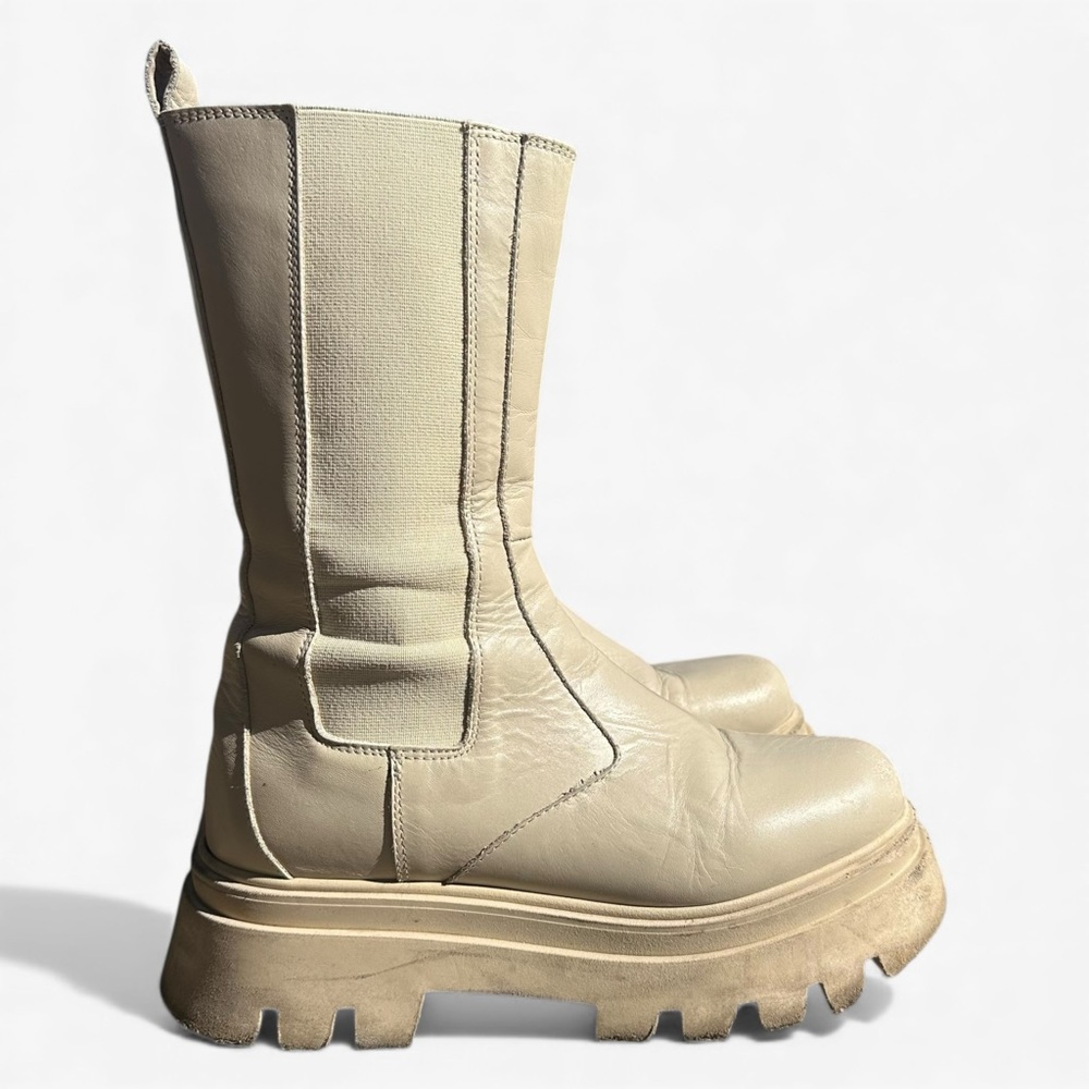ALOHAS Chunky 55mm Leather Platform Boots Beige Cream EU 39 (US 8.5–9)